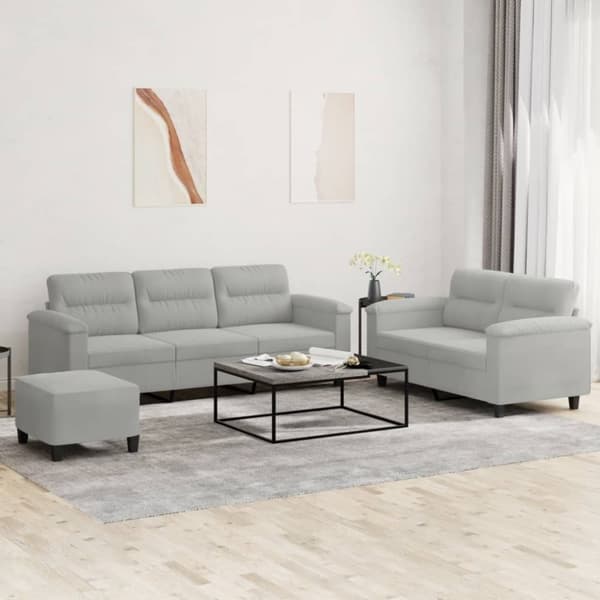 vidaXL sofasæt 3 dele med hynder mikrofiberstof lysegrå