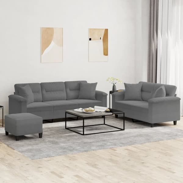 vidaXL sofasæt 3 dele med puder mikrofiberstof mørkegrå