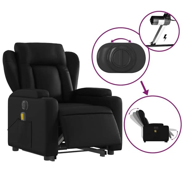 vidaXL Massagefåtölj med uppresningshjälp svart konstläder