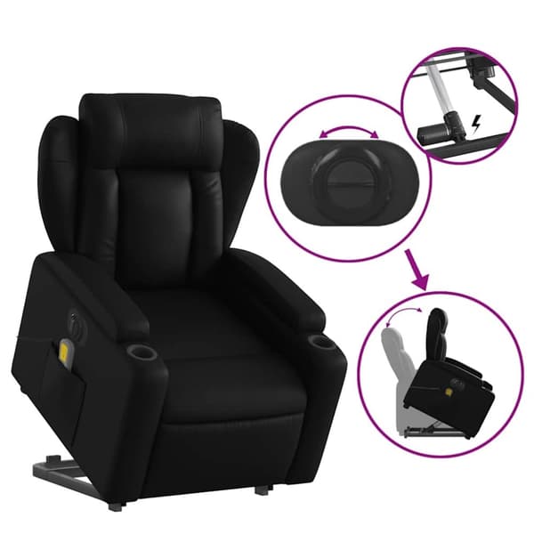 vidaXL Massagefåtölj med uppresningshjälp svart konstläder
