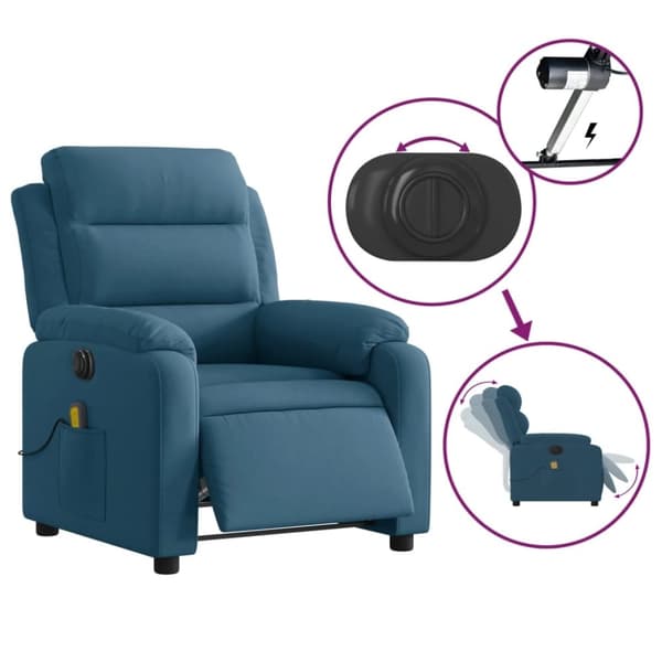 vidaXL massagestol velour blå
