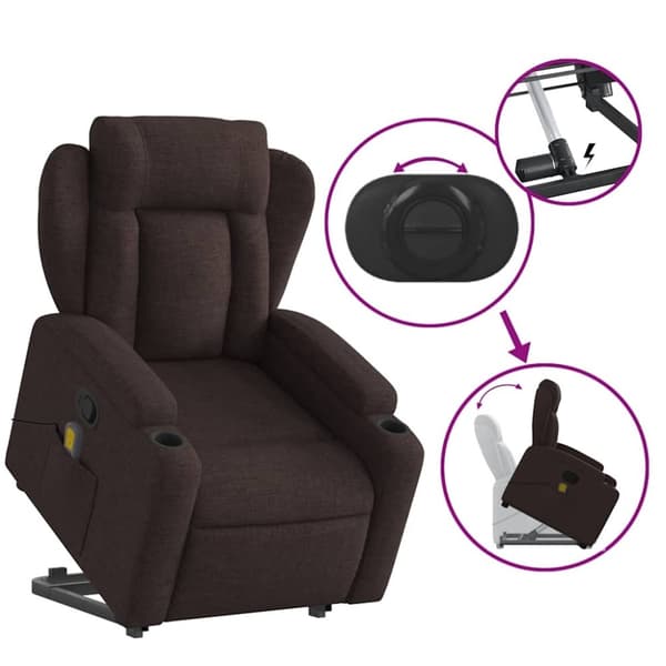 vidaXL Massagefåtölj med uppresningshjälp mörkbrun tyg
