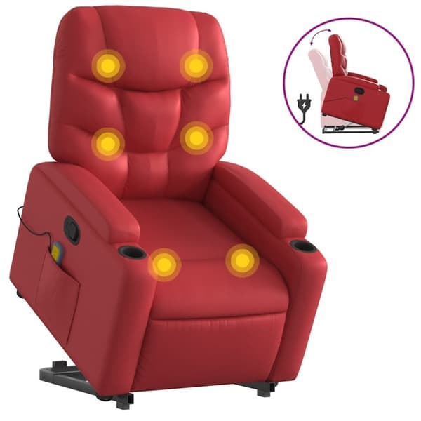 vidaXL Massagefåtölj med uppresningshjälp röd konstläder