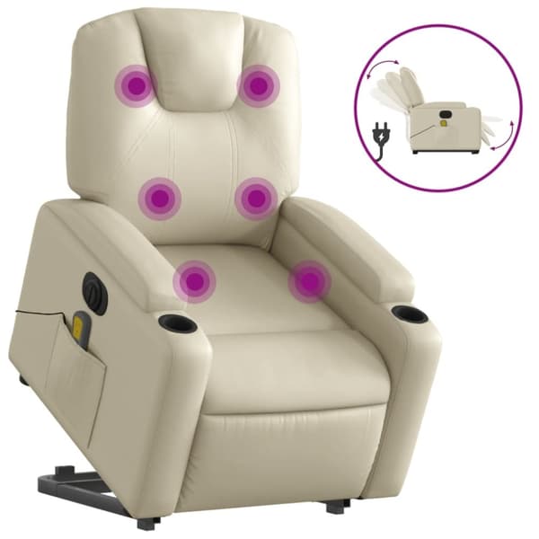 vidaXL massagestol med løftefunktion kunstlæder cremefarvet