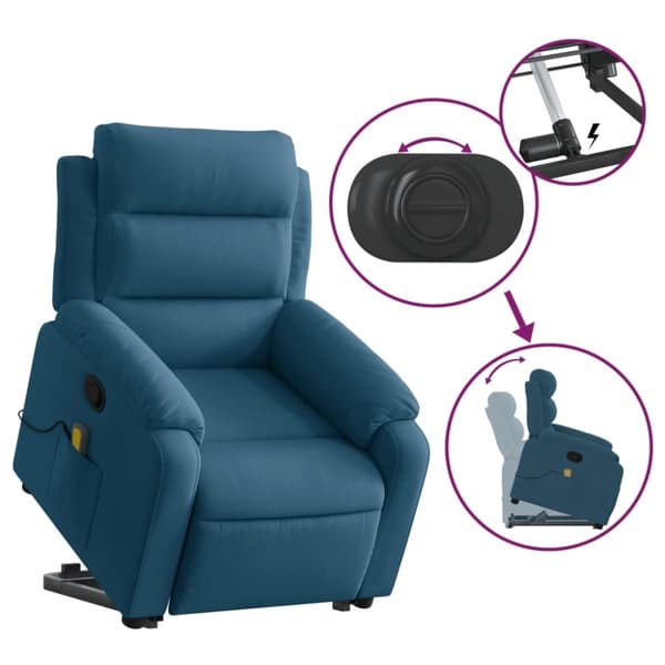 vidaXL Massagefåtölj med uppresningshjälp Blå sammet