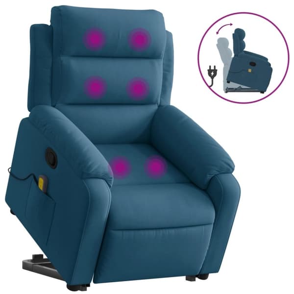 vidaXL Massagefåtölj med uppresningshjälp Blå sammet