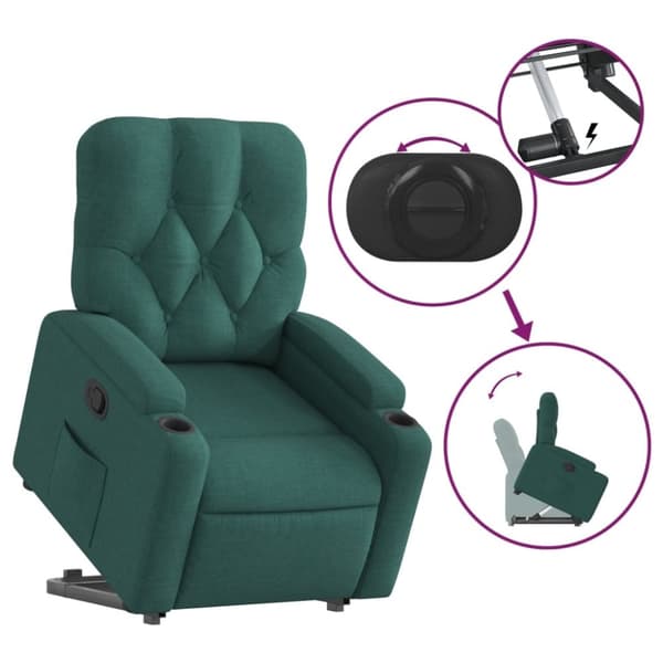 vidaXL Reclinerfåtölj med uppresningshjälp mörkgrön tyg