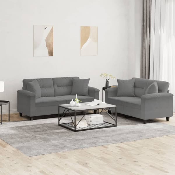 vidaXL sofasæt 2 dele med puder mikrofiberstof mørkegrå