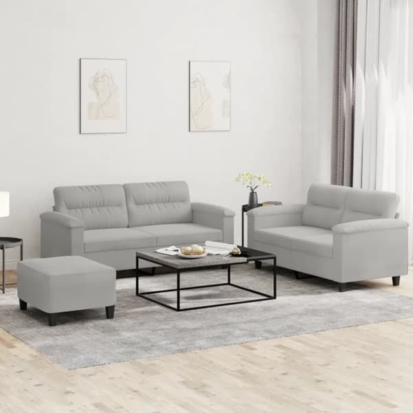 vidaXL sofasæt 3 dele med hynder mikrofiberstof lysegrå