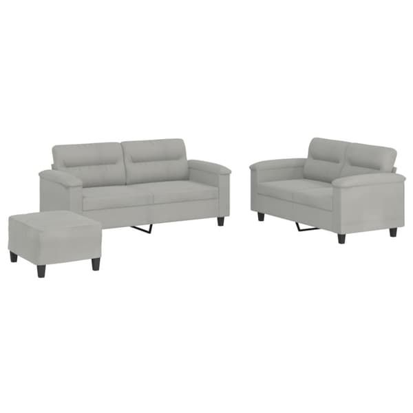vidaXL sofasæt 3 dele med hynder mikrofiberstof lysegrå