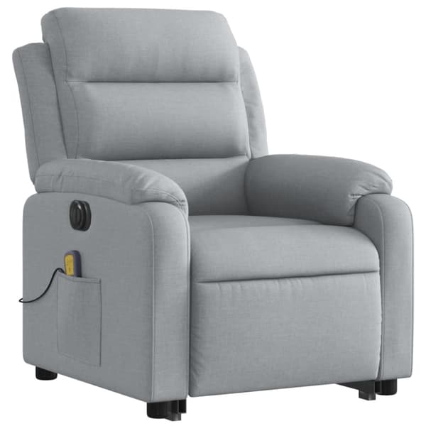 vidaXL Elektrisk massagefåtölj med uppresningshjälp ljusgrå tyg