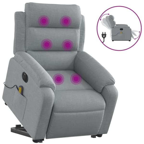 vidaXL Elektrisk massagefåtölj med uppresningshjälp ljusgrå tyg