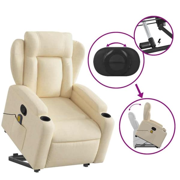 vidaXL Massagefåtölj med uppresningshjälp gräddvit tyg