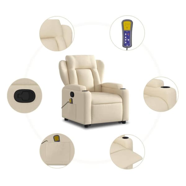 vidaXL Massagefåtölj med uppresningshjälp gräddvit tyg