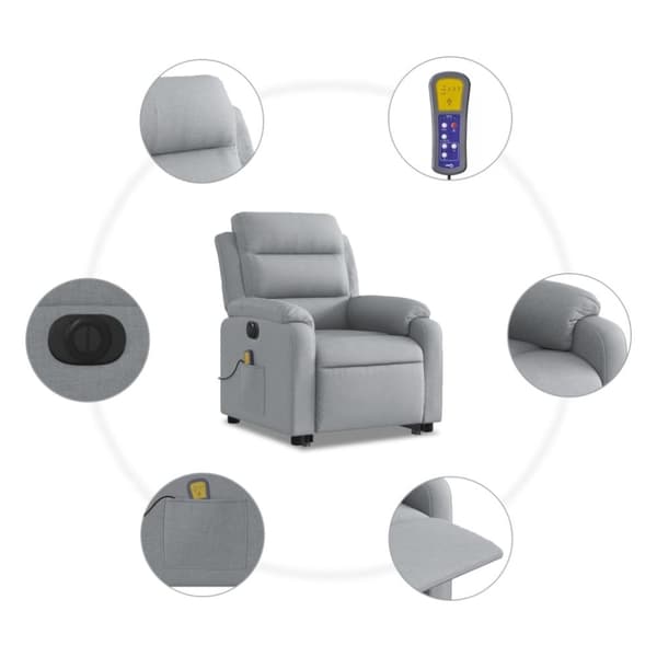 vidaXL elektrisk massagestol med løftefunktion stof lysegrå