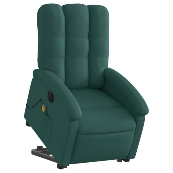 vidaXL Elektrisk massagefåtölj med uppresningshjälp mörkgrön tyg