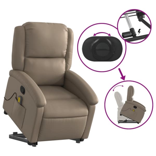 vidaXL Massagefåtölj med uppresningshjälp cappuccino konstläder