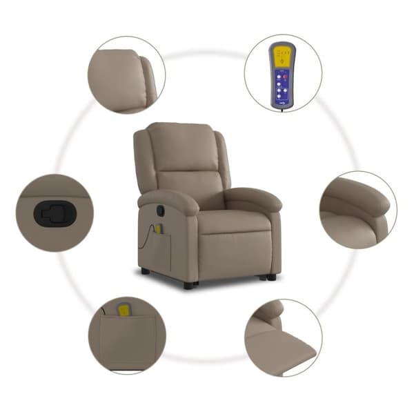 vidaXL Massagefåtölj med uppresningshjälp cappuccino konstläder