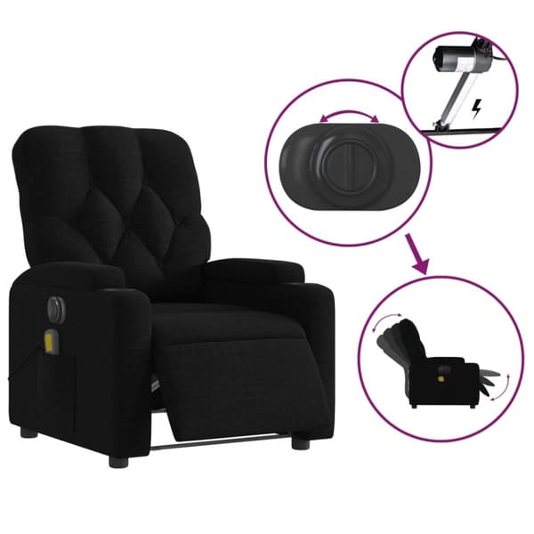 vidaXL Elektrisk massagefåtölj med uppresningshjälp svart tyg