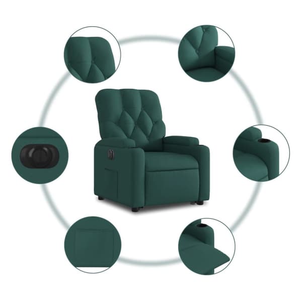 vidaXL Elektrisk reclinerfåtölj med uppresningshjälp mörkgrön tyg