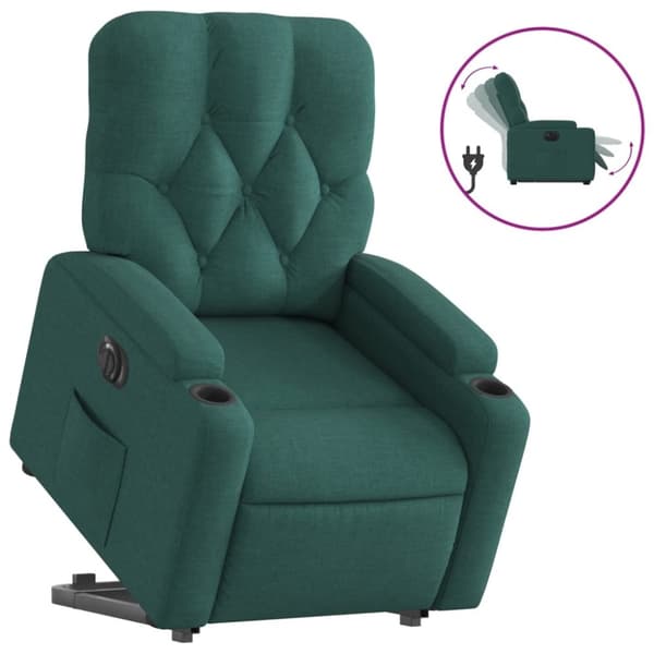 vidaXL Elektrisk reclinerfåtölj med uppresningshjälp mörkgrön tyg