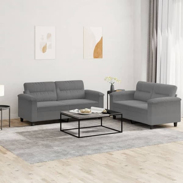 vidaXL sofasæt 2 dele med hynder mikrofiberstof mørkegrå