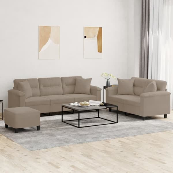 vidaXL sofasæt 3 dele med puder mikrofiberstof gråbrun