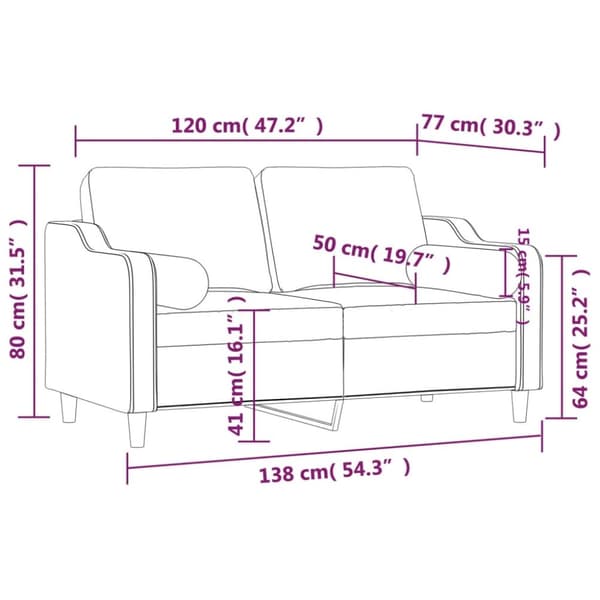 vidaXL 2-sits soffa med prydnadskuddar svart 120 cm tyg