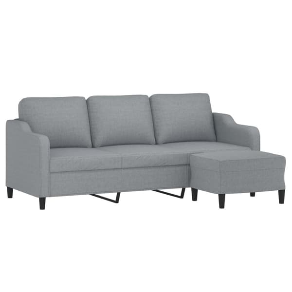 vidaXL 3-sitssoffa med fotpall ljusgrå 180 cm tyg