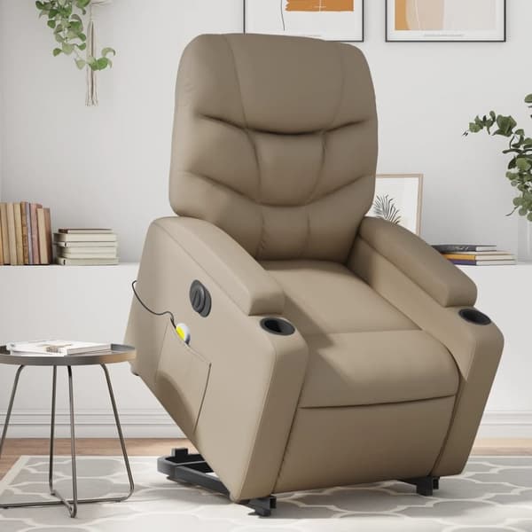 vidaXL Massagefåtölj med uppresningshjälp cappuccino konstläder