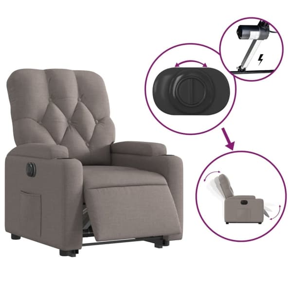 vidaXL Elektrisk reclinerfåtölj med uppresningshjälp taupe tyg