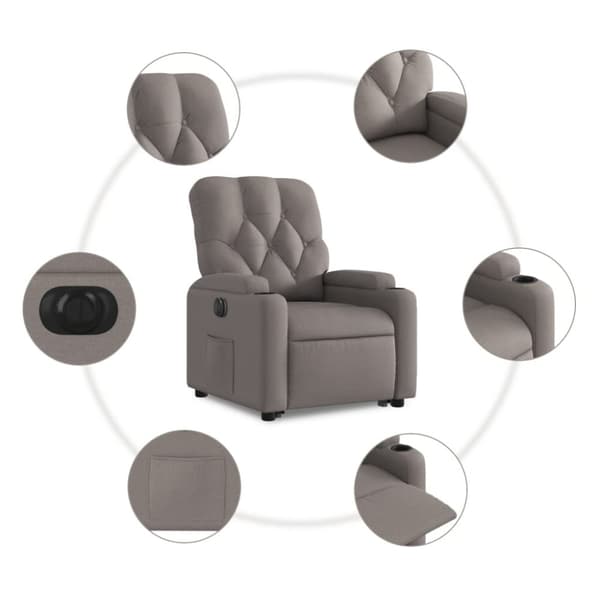vidaXL Elektrisk reclinerfåtölj med uppresningshjälp taupe tyg
