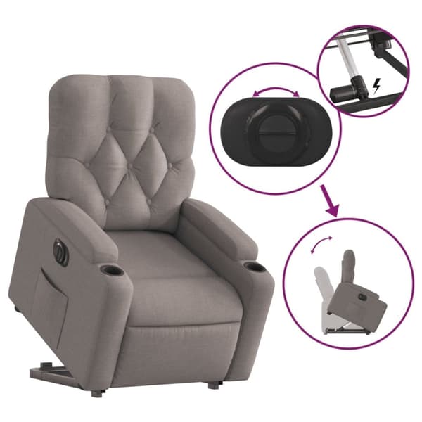 vidaXL Elektrisk reclinerfåtölj med uppresningshjälp taupe tyg