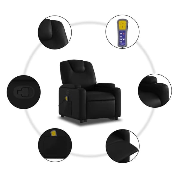 vidaXL Massagefåtölj med uppresningshjälp svart konstläder