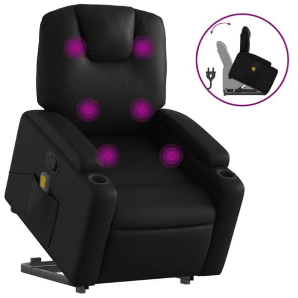 vidaXL Massagefåtölj med uppresningshjälp svart konstläder