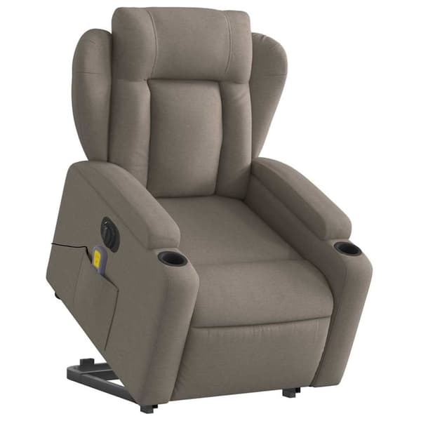 vidaXL Elektrisk massagefåtölj med uppresningshjälp taupe tyg