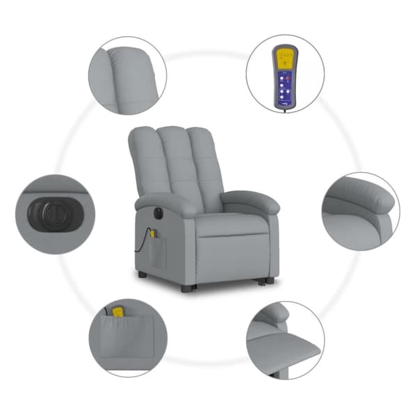 vidaXL Elektrisk massagefåtölj med uppresningshjälp ljusgrå tyg