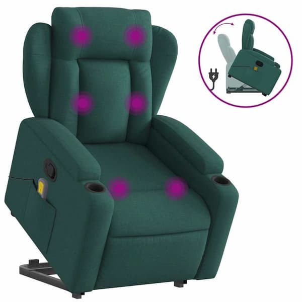 vidaXL Massagefåtölj med uppresningshjälp mörkgrön tyg