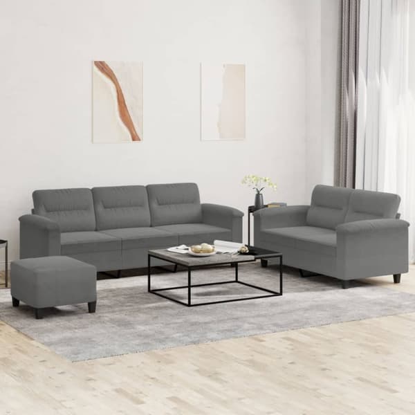 vidaXL sofasæt 3 dele med hynder mikrofiberstof mørkegrå