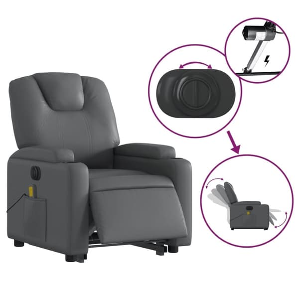 vidaXL Massagefåtölj med uppresningshjälp grå konstläder