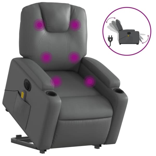 vidaXL Massagefåtölj med uppresningshjälp grå konstläder