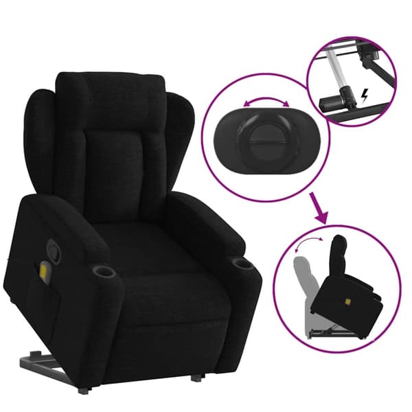 vidaXL Massagefåtölj med uppresningshjälp svart tyg
