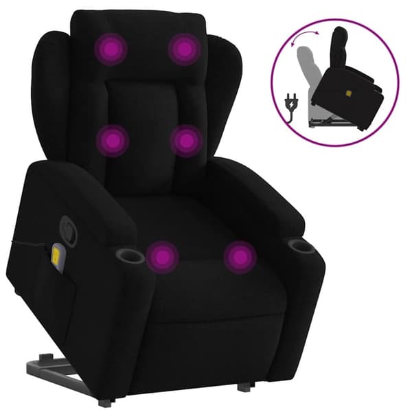 vidaXL Massagefåtölj med uppresningshjälp svart tyg