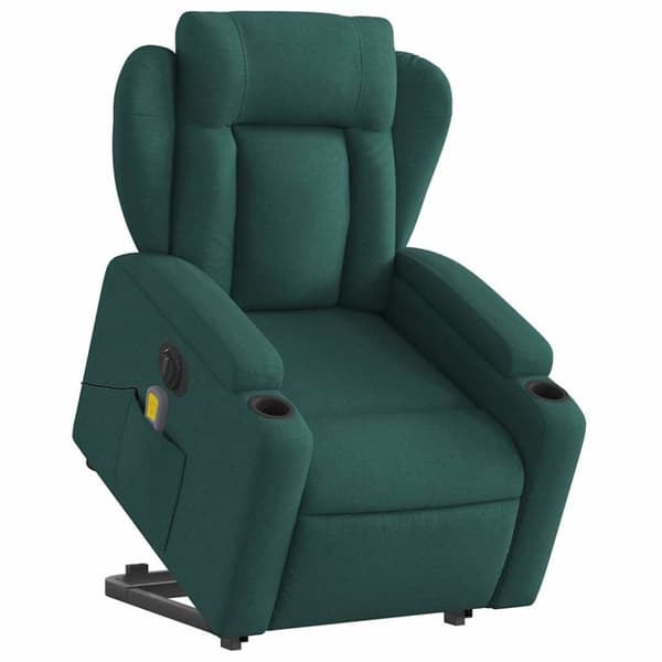 vidaXL Elektrisk massagefåtölj med uppresningshjälp mörkgrön tyg