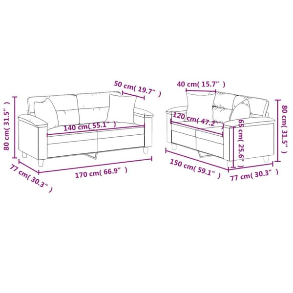 vidaXL sofasæt 2 dele med puder mikrofiberstof lysegrå