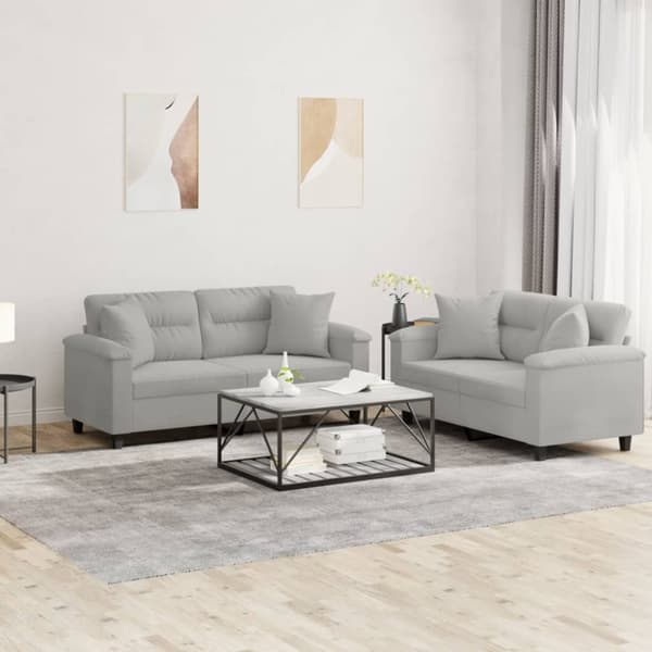 vidaXL sofasæt 2 dele med puder mikrofiberstof lysegrå
