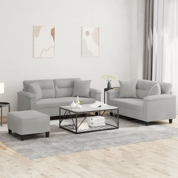 vidaXL sofasæt 3 dele med puder mikrofiberstof lysegrå