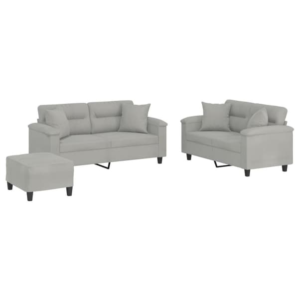 vidaXL sofasæt 3 dele med puder mikrofiberstof lysegrå