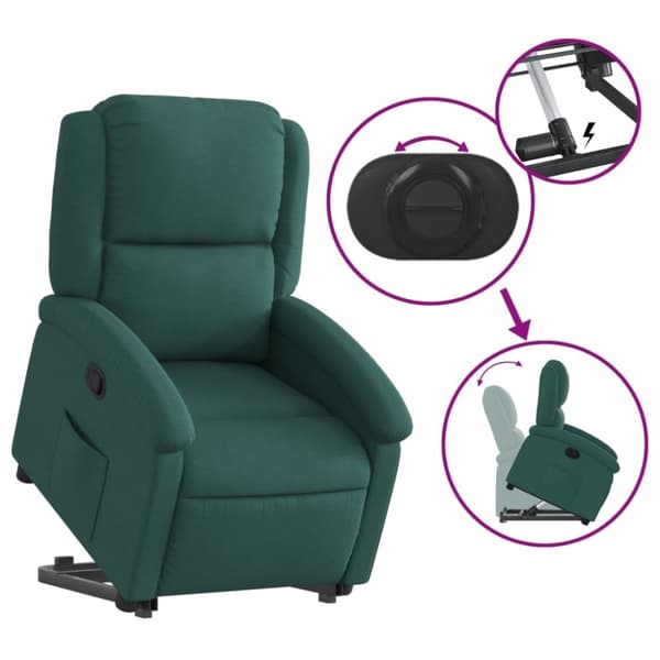vidaXL Reclinerfåtölj med uppresningshjälp mörkgrön tyg