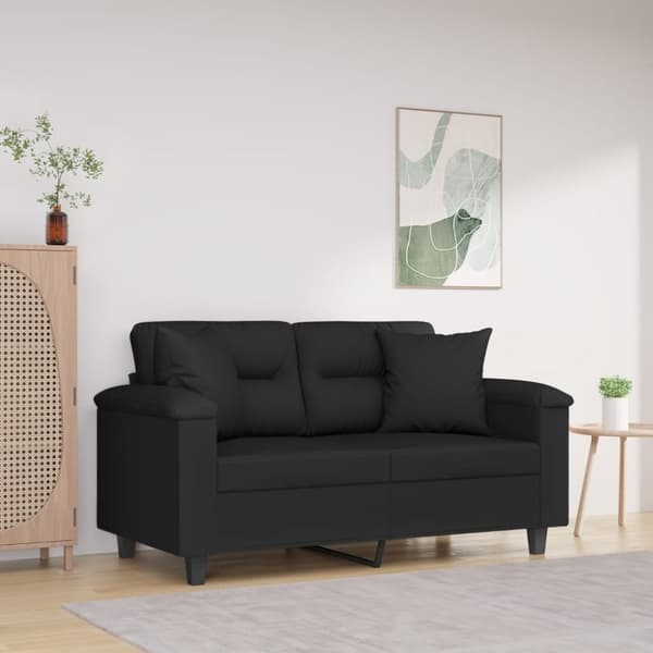 vidaXL 2-sitssoffa med prydnadskuddar svart 120 cm mikrofibertyg